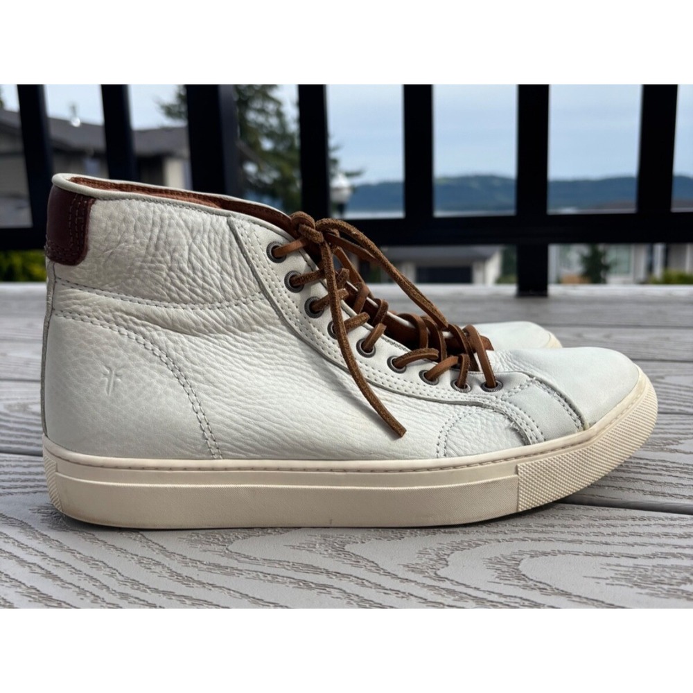 Frye Men's White Leather Sneaker Mid Lace Walker Size 7M Made In USA